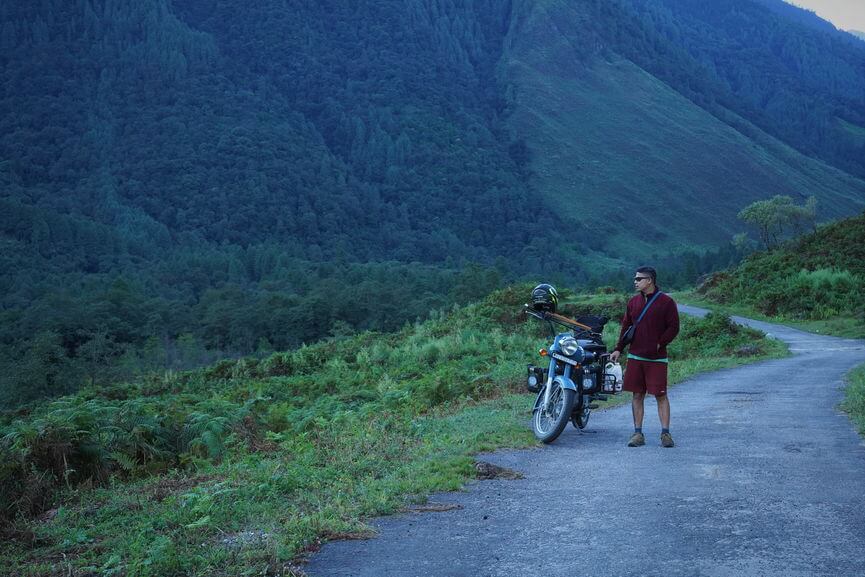 Admiring the view of Dri Valley with his Bike - Rex Thiyam