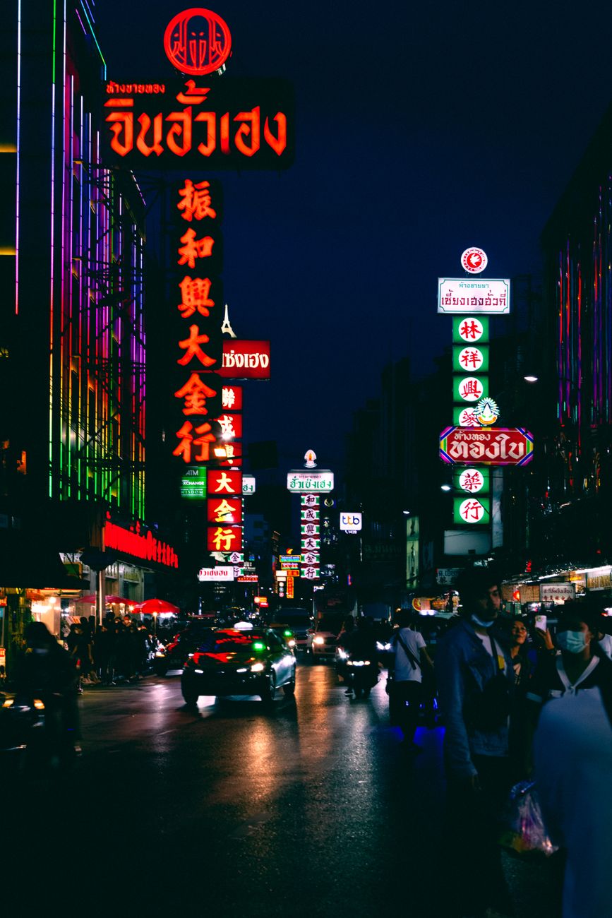 yaowarat road in bangkok thailand at nighttime