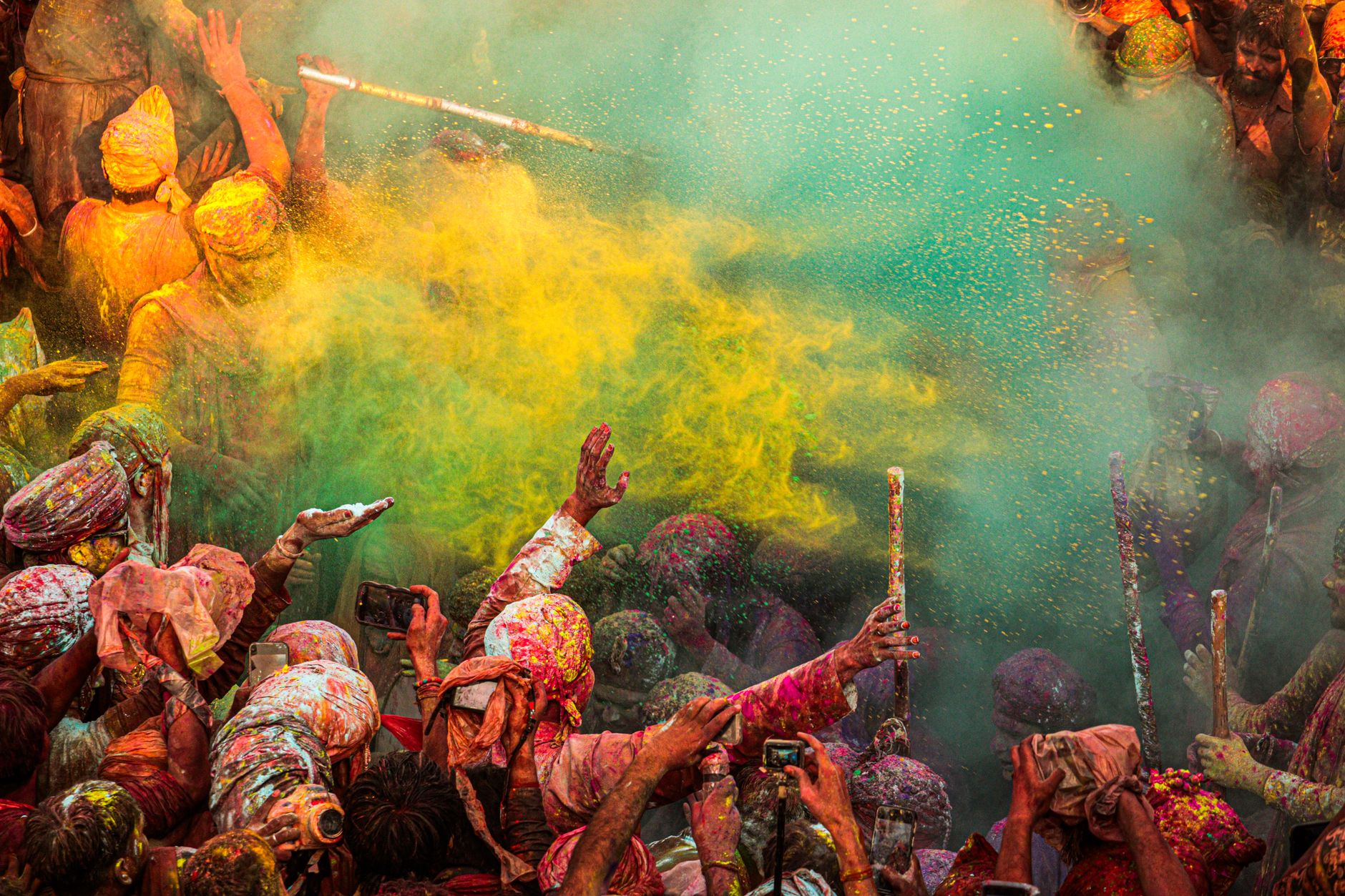 vibrant holi celebration in mathura india